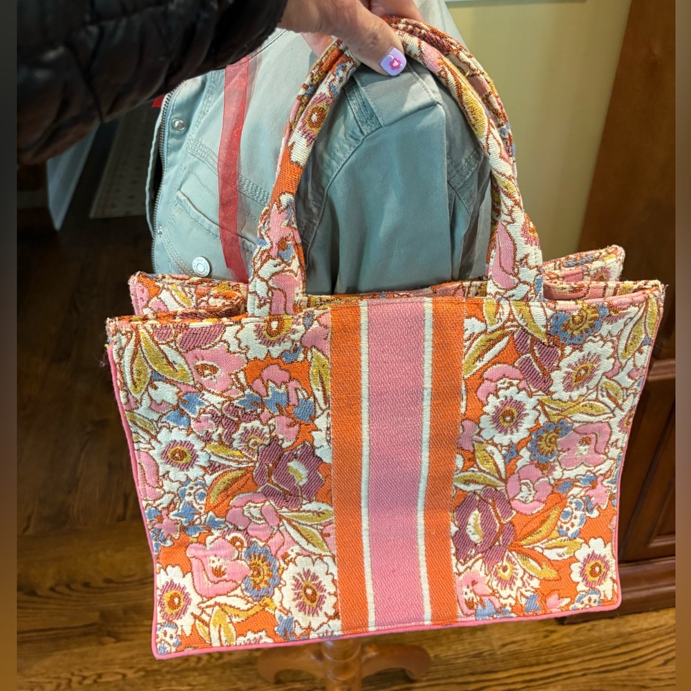 Shiraleah Floral Tote Bag - Pink and Orange